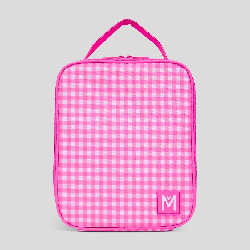 Large - capacity canvas lunch bags with multiple compartments for office workersMontii x Bon Maxie Large Insulated Lunch Bag -- Neon Pink Gingham