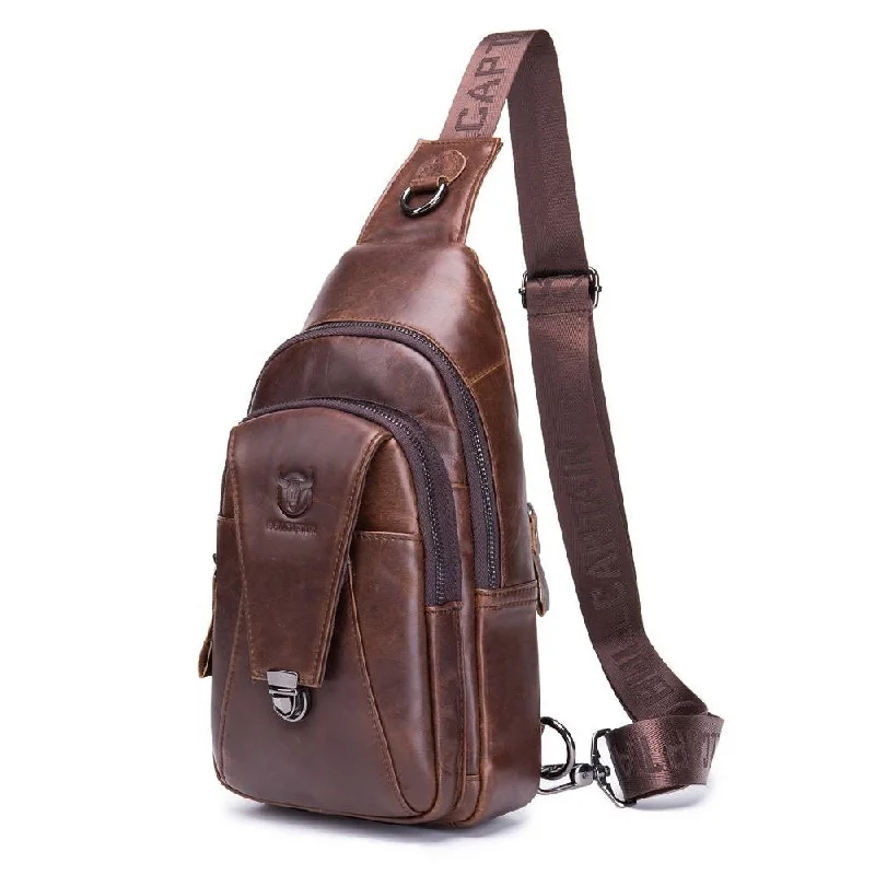 Men's waist bags with a snap - closure for quick openingBULLCAPTAIN Genuine Leather Men Cross Body Shoulder Bag Chest Pack