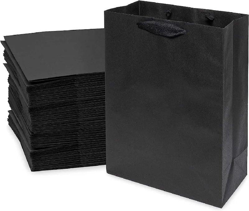 10x5x13 Medium Black Paper Bags with Ribbon Handles