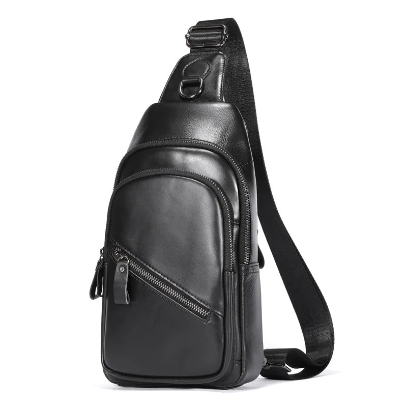 Men's waist bags with a hidden back pocketMen Leather Sling Backpack Crossbody Chest Bag Casual Travel Hiking Daypack