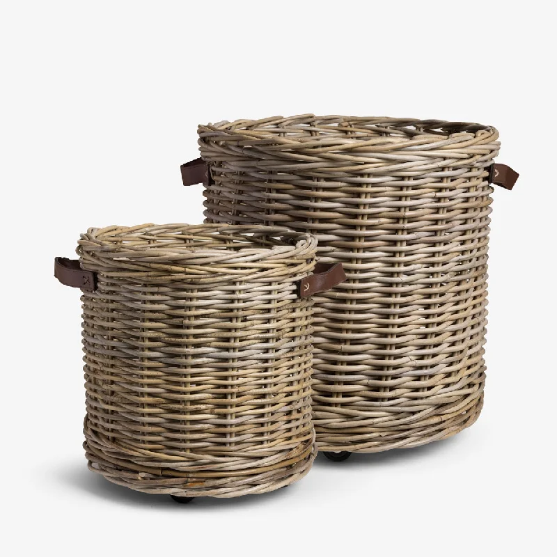 Waterproof canvas storage bags for outdoor equipment like camping gearKubu Rattan Log Baskets