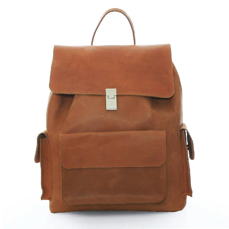 Leather laptop bag with hand-stitched details for a luxury touchNICKI BACKPACK: RUST BROWN