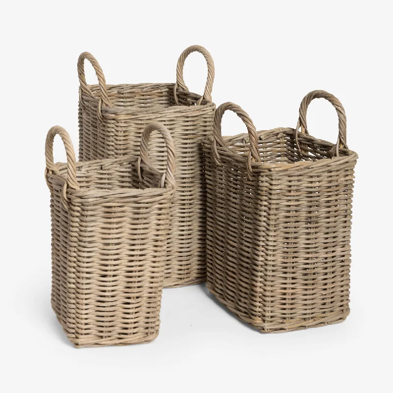 Decorative storage bags with floral patterns for a stylish look in the bedroomKubu Rattan Square Baskets