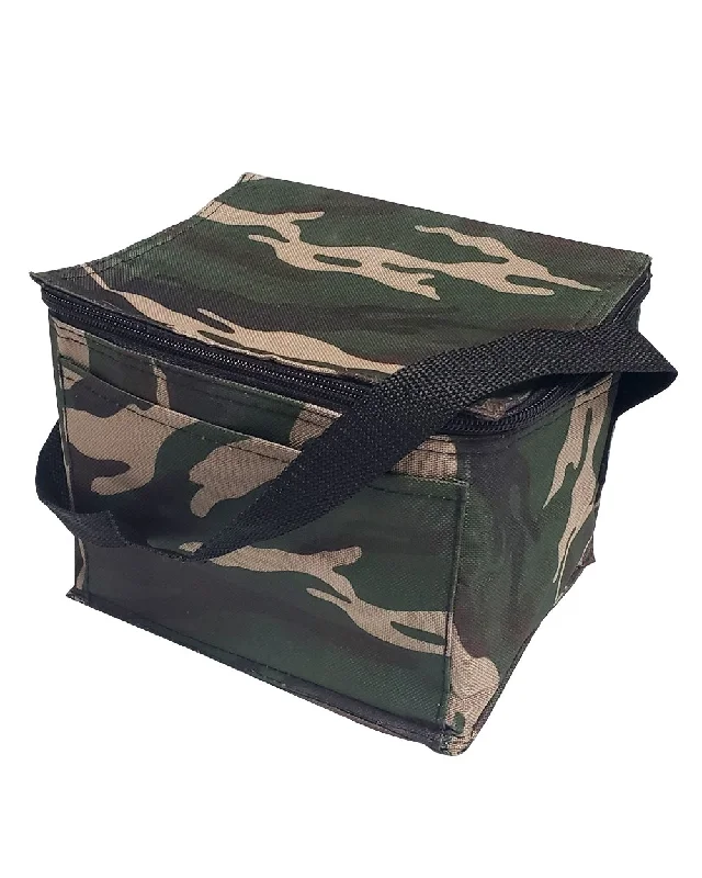 Soft - sided lunch bags with padded shoulder straps for comfortable carrying600D Polyester Camo 6 Pack Cooler