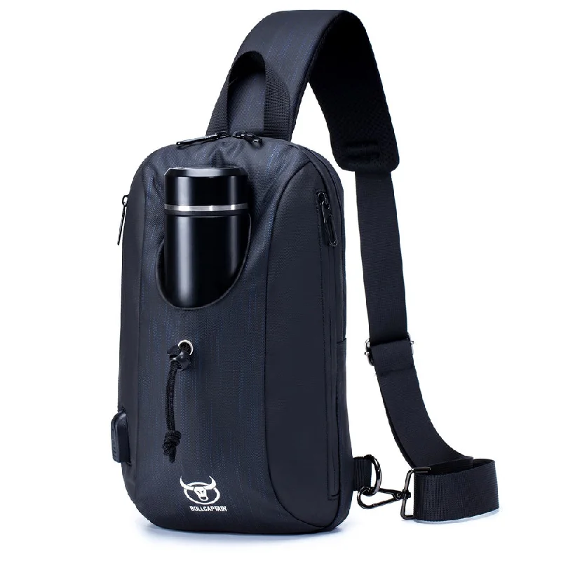 Men's waist bags with a front - pocket organizerBULLCAPTAIN Waterproof Oxford Cloth Men's Crossbody Bag Sling Chest Bag Backpack With USB Charging Port