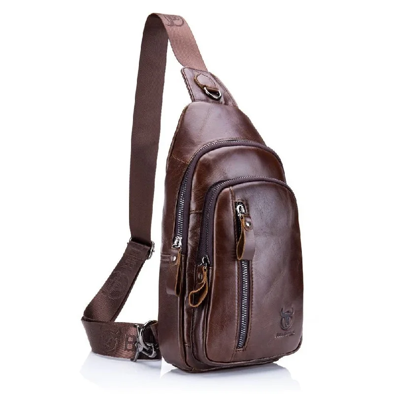 Men's waist bags with a belt - loop attachmentBULLCAPTAIN Leather Men Sling Shoulder Crossbody Bags Backpack