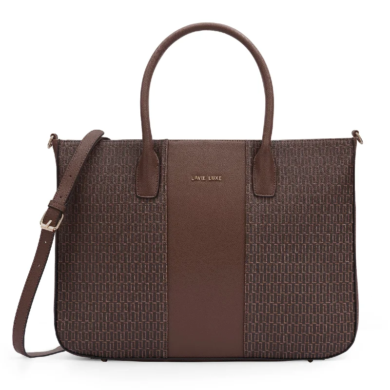 Soft-sided laptop bag with a magnetic closure for easy accessLavie Luxe Mono Raily Pro Choco Large Women's Handbag