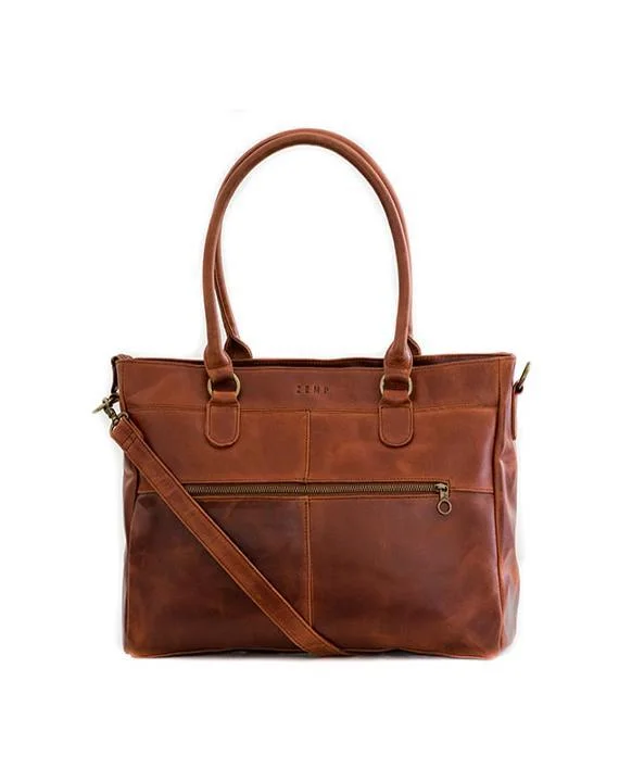 Leather laptop bag with hand-stitched details for a luxury touchZemp Casablanca 13” Tote | Chestnut