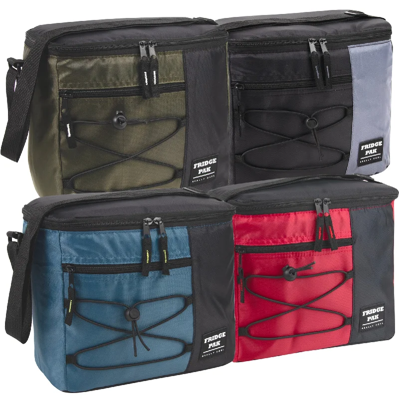 Soft - sided lunch bags with padded shoulder straps for comfortable carryingFridge Pak 12 Can Bungee Cooler Bag With Front Zippered Pocket - 4 Colors