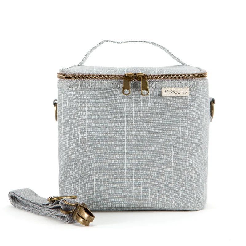 Lunch bags with a magnetic closure for quick and easy accessPinstripe Heather Grey Petite Lunch Poche