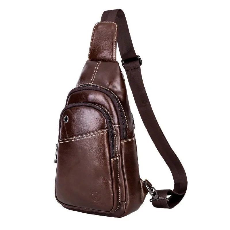 Men's waist bags with a clear ID windowBULLCAPTAIN Men Sling Crossbody Bag Leather Shoulder Bags Chest Pack