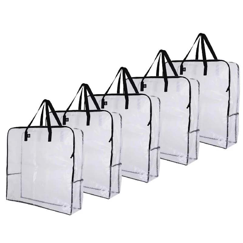 Foldable fabric storage bags with handles for convenient portability5 Packs Over-Sized Clear Storage Bag with Strong Handles and Zippers