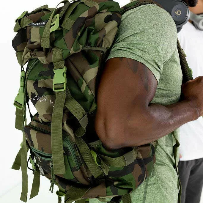 Smart gym bags with integrated GPS tracker for lost item recoveryEvolutionary Tactical Backpack (Camo)