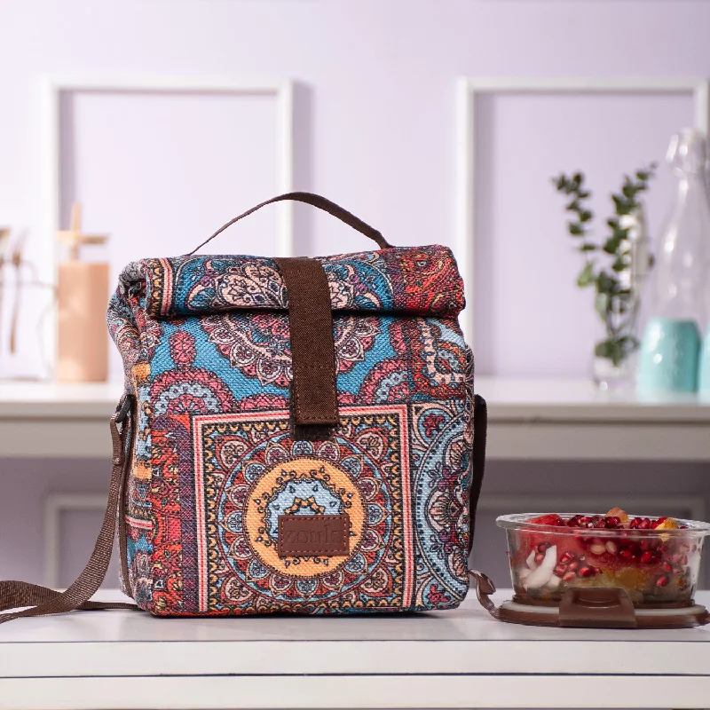 Lunch bags with a separate compartment for drinks and utensilsMulticolor Mandala Print Roll Up Lunch Bag