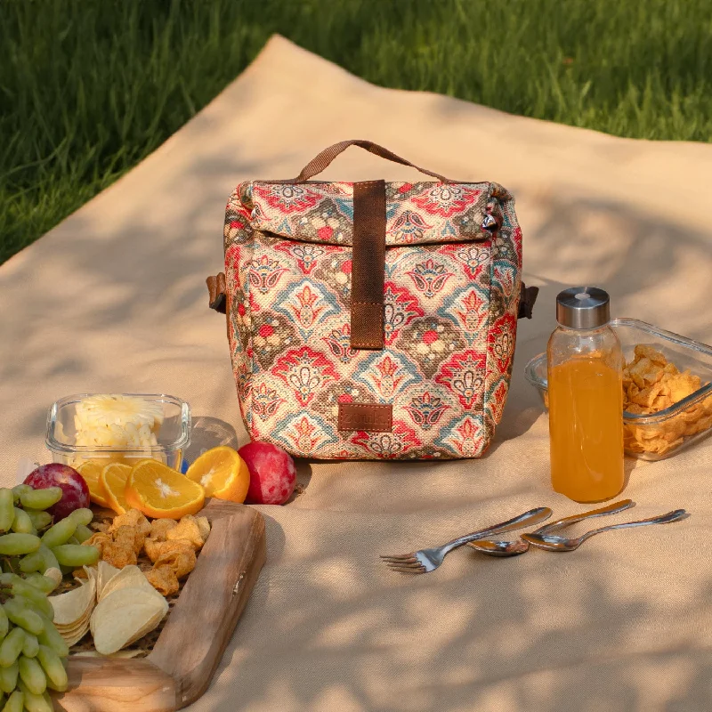 Foldable lunch bags with a compact design for easy storage at homeMughal Art Multicolor Roll Up Lunch Bag