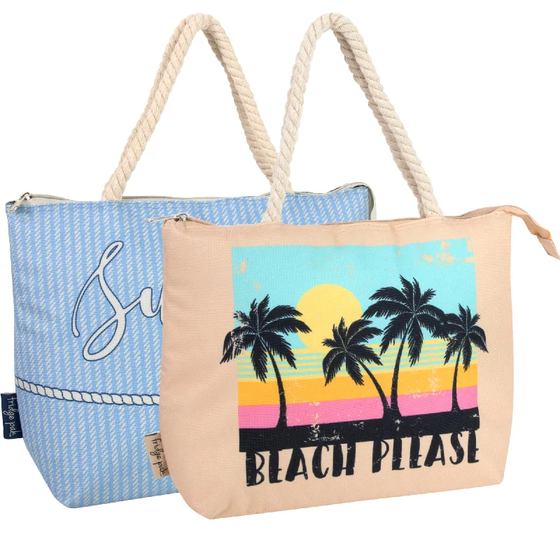 Lunch bags with a magnetic closure for quick and easy accessFridge Pak Insulated Zippered Beach Totes - 2 Prints