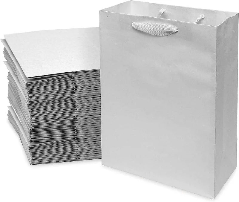 10x5x13 Medium White Paper Bags with Ribbon Handles