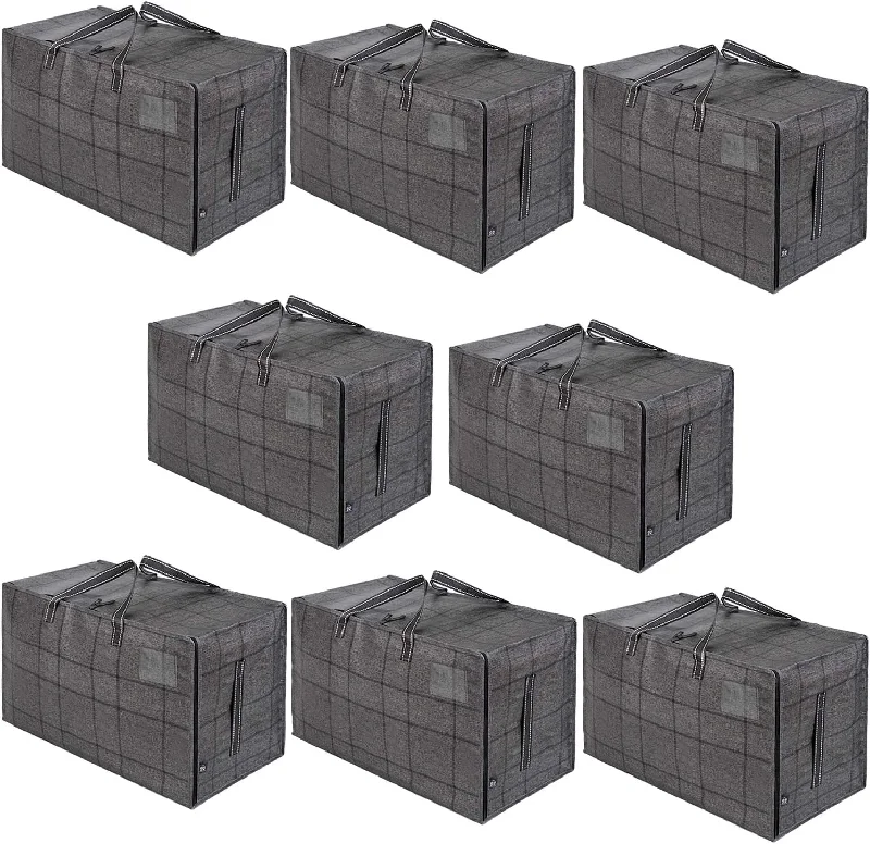 Labeled storage bags for easy identification of contents8 Packs Heavy Duty Over-Sized Organizer Storage Bag with Side Handles, 3 Sided Dual Zipper, Display Holder