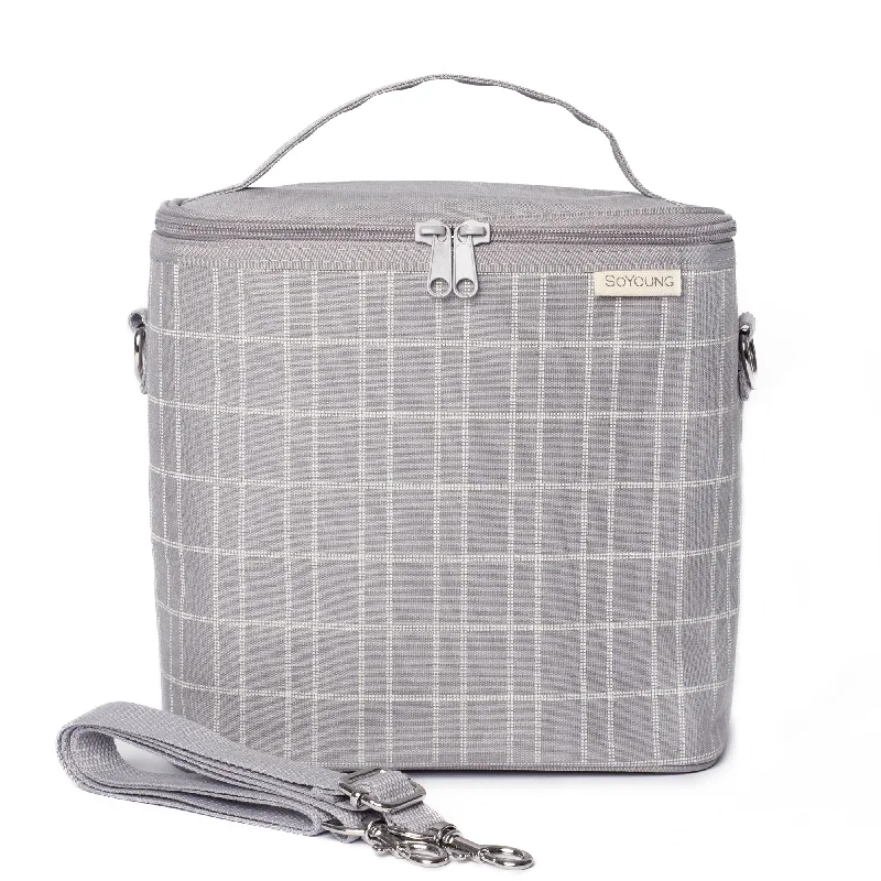 Lunch bags with a removable and washable liner for easy cleaningLight Grey Grid Lunch Poche