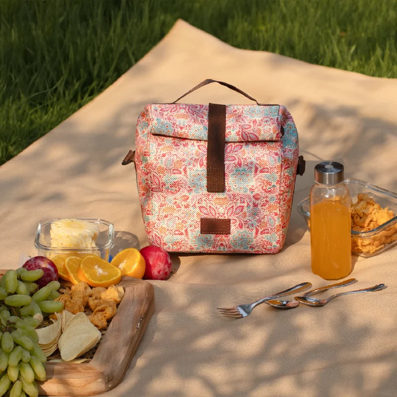 Reusable silicone lunch bags with a snap - lock closure for eco - friendly usersMangalore Blossoms Roll Up Lunch Bag