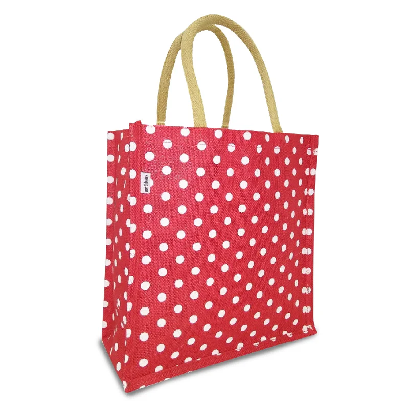 Lunch bags with a reflective exterior for increased visibilityDOT COUTURE: POLKA DOT JUTE BAG FOR ECO-QUEENS