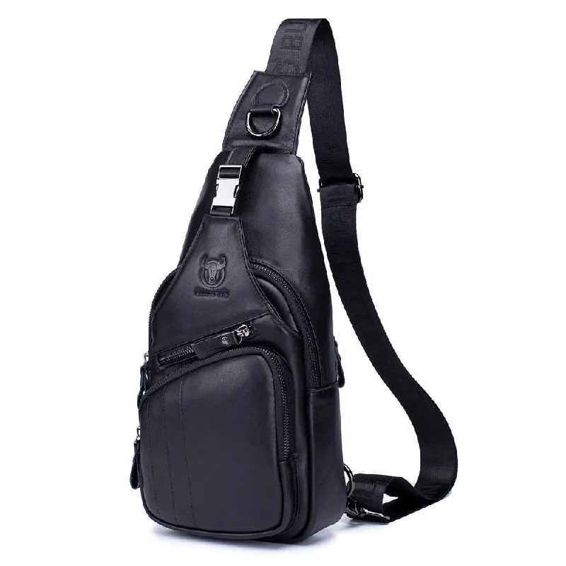 Men's waist bags with a front - facing pocket for easy accessBULLCAPTAIN Men Shoulder Bag Sling Backpack Leather Casual Crossbody Bag