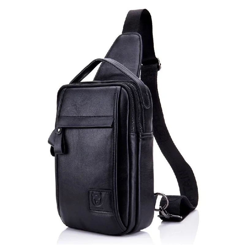 Men's chest bags with a soft - lined interior for delicate itemsBULLCAPTAIN Genuine Leather Men Sling Bag Casual Crossbody Chest Bags