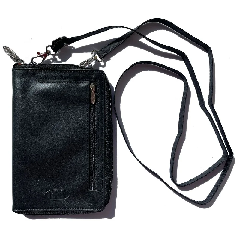 Phone wallets with zippered compartmentsRFID Blocking Leather Cambridge Crossbody Phone Wallet Black