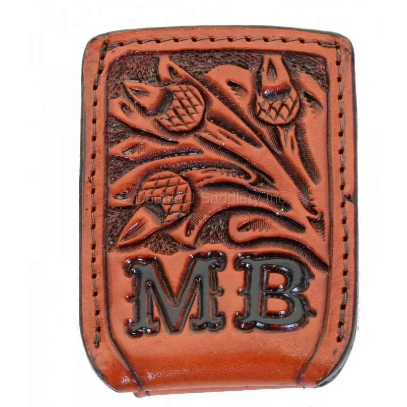 Lightweight money clips for travelFMMC01 - Chestnut Tooled Flat Magnetic Money Clip