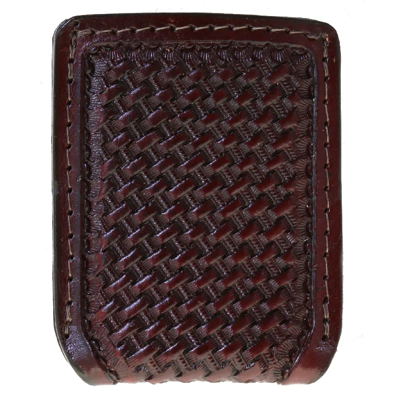 Luxury leather money clips with card slotsFMMC03 - Cognac Leather Tooled Flat Magnetic Money Clip