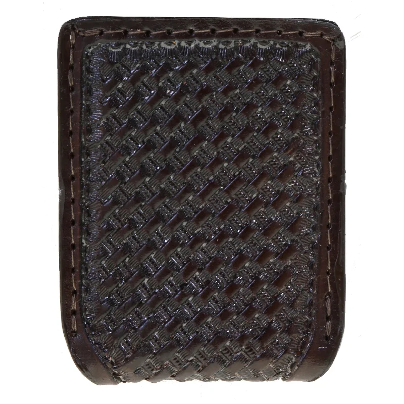 Stainless steel money clips for durabilityFMMC04 - Brown Leather Tooled Flat Magnetic Money Clip