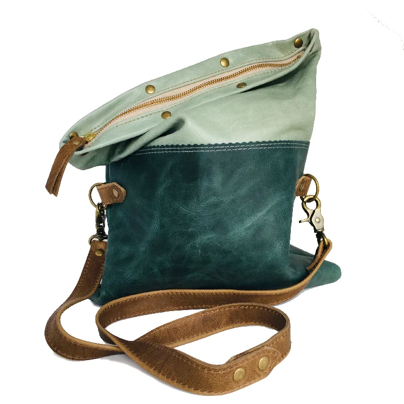 Designer-labeled luxury leather baggage for business travelersLeather Foldover Crossbody Bag For Women in Dark Turquoise and Mint - READY TO SHIP