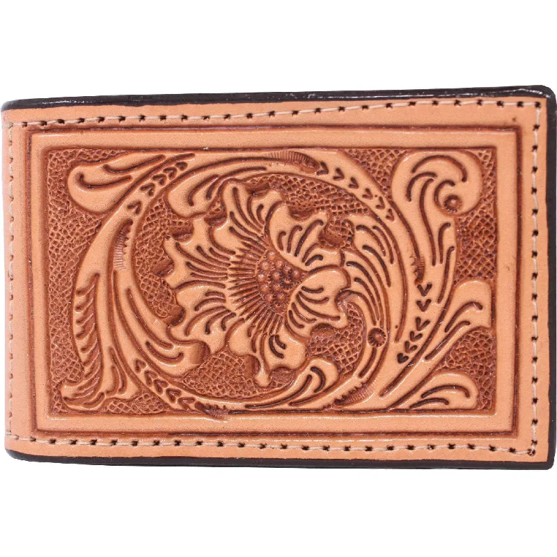 Personalized engraved money clips for menMC03 - Natural Leather Hand-Tooled Money Clip