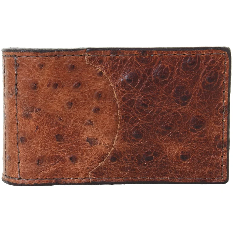 Money clips with magnetic closureMC110 - Cognac Ostrich Print Pocket Money Clip