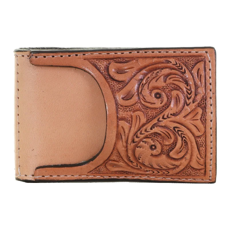 Eco-friendly money clips made from sustainable materialsMC131 - Natural Hand-Tooled Pocket Money Clip