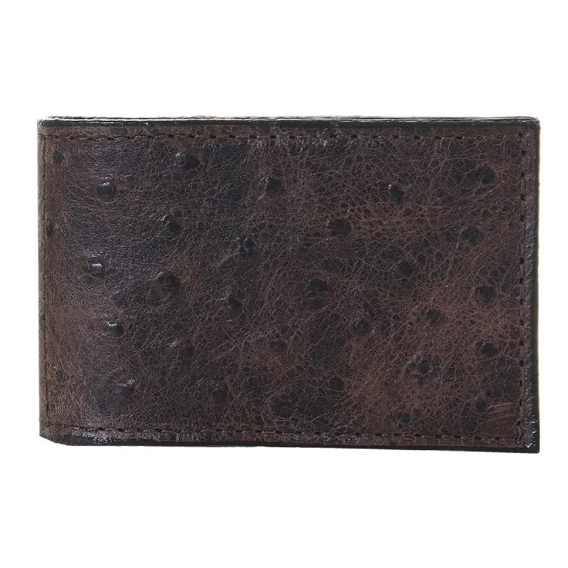 Luxury leather money clips with card slotsMC143 - Brown Ostrich Print Money Clip