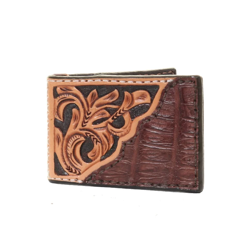 Luxury leather money clips with card slotsMC161- Tooled Overlay Money Clip