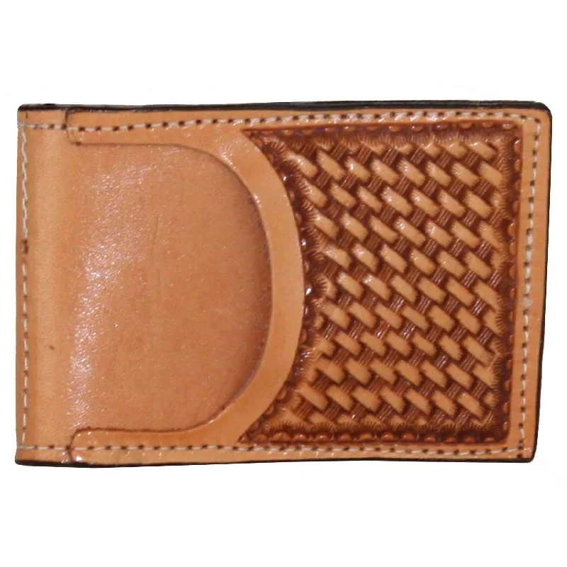 Luxury leather money clips with card slotsMC27 - Natural Tooled Pocket Money Clip