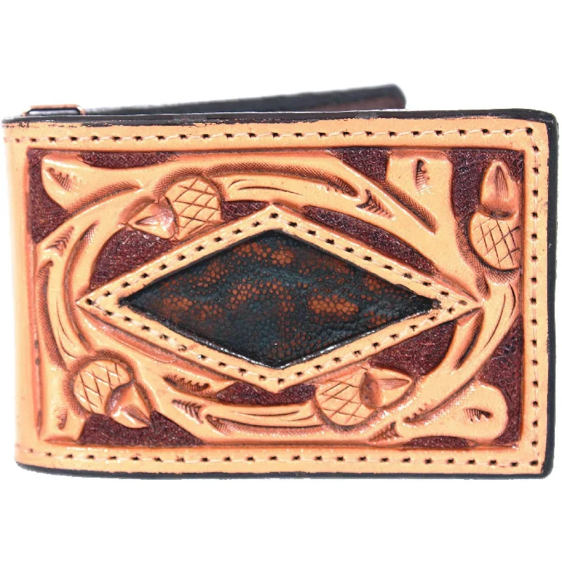 Eco-friendly money clips made from sustainable materialsMC88 - Hand-Tooled Inlayed Money Clip