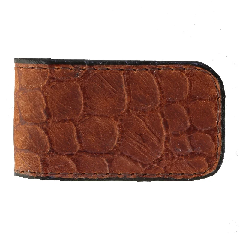 Luxury leather money clips with card slotsMCM17 -  Cognac African Fish Print Magnetic Money Clip