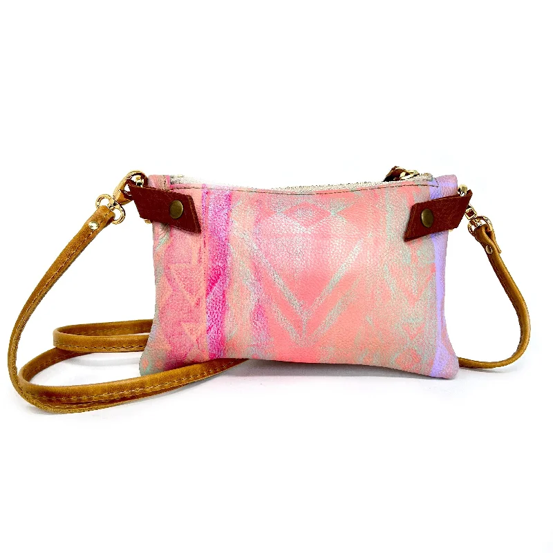 Kids' cute-themed polyester baggage for family vacationsSmall Leather Shoulder Bag Crossbody Purse For Women - Hand Painted in Colors of Peach Teal & Fuchsia - One Of A Kind