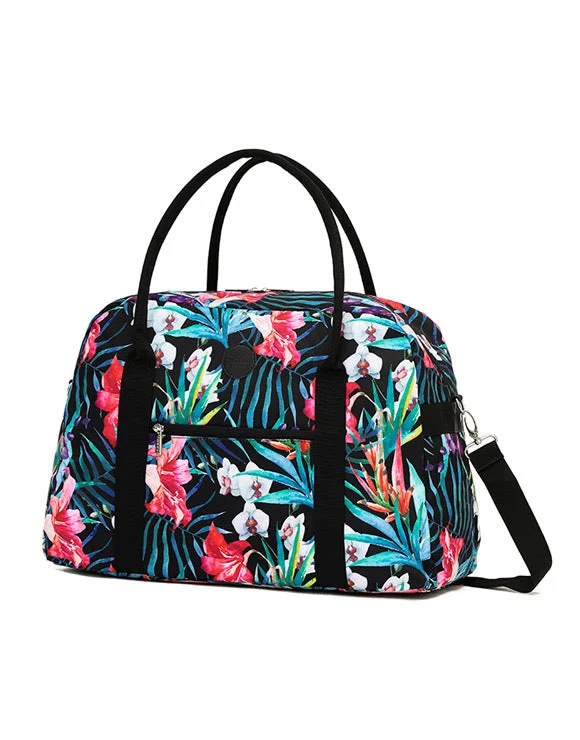 TOSCA- FLORAL OVERNIGHT TOTE | BLACK FLORAL