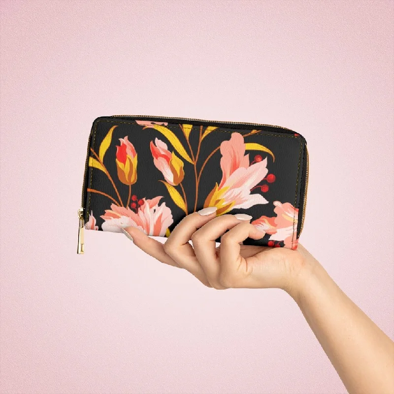 Magnetic phone wallets for convenient attachmentWristlet Phone Wallet, Black and Pink Floral Style Purse