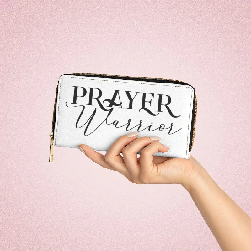 Clear phone wallets for easy access to ID and cashWristlet Phone Wallet, White and Black Prayer Warrior Graphic Purse