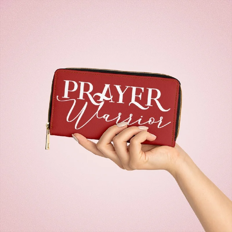 Vegan leather phone wallets for eco - conscious usersWristlet Phone Wallet, Dark Red and White Prayer Warrior Graphic Purse