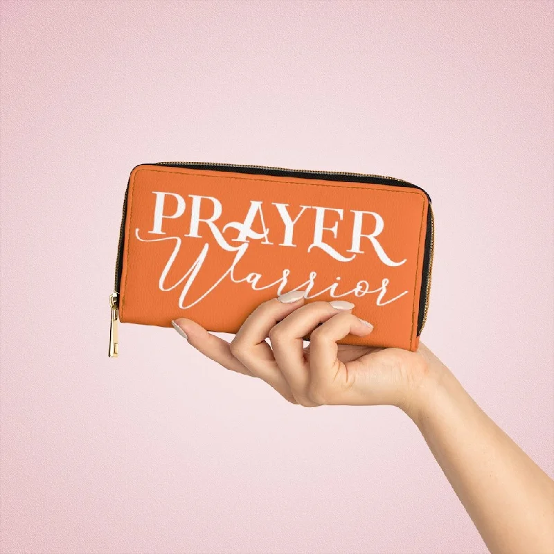 Faux fur phone wallets for a cozy lookWristlet Phone Wallet, Orange and White Prayer Warrior Graphic Purse