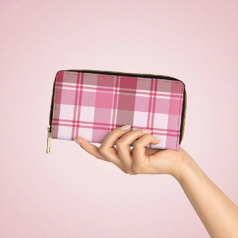 Shock - absorbing phone wallets for device protectionWristlet Phone Wallet, Pink and White Plaid Style Purse