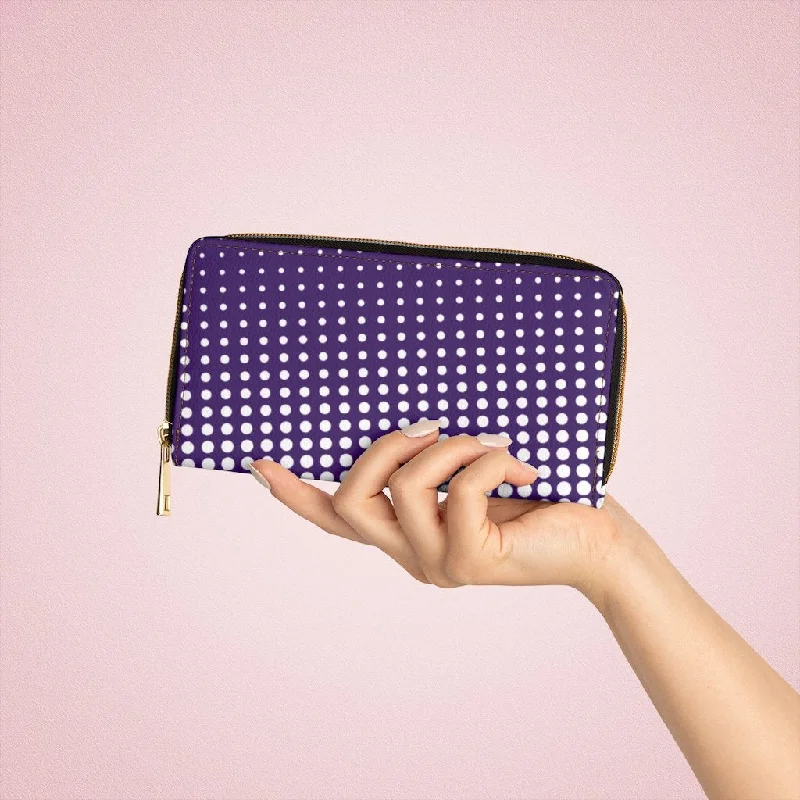 Clear phone wallets for easy access to ID and cashWristlet Phone Wallet, Purple and White Polka Dot Style Purse