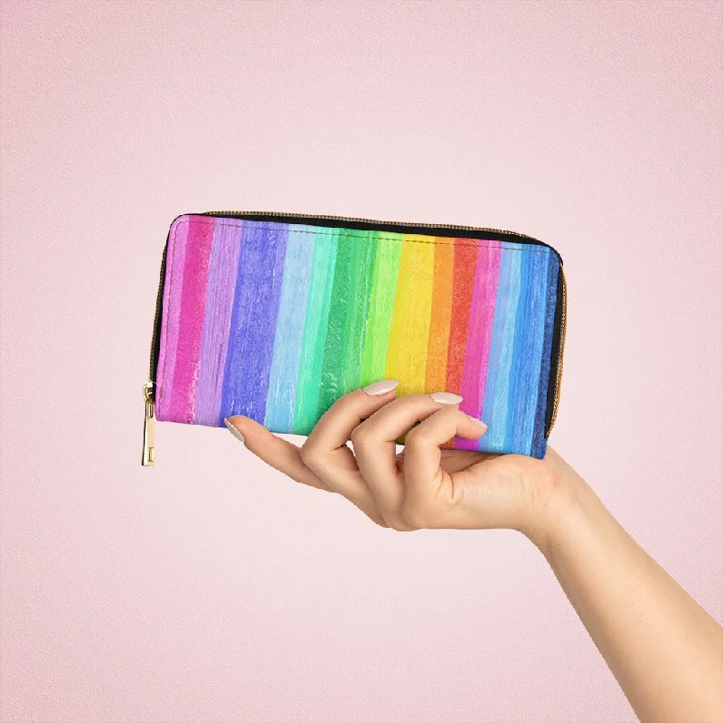 Phone wallets with zippered compartmentsWristlet Phone Wallet, Rainbow Stripe Pastel Style Purse