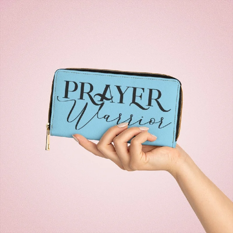 Phone wallets with keychains for added convenienceWristlet Phone Wallet, Sky Blue and Black Prayer Warrior Graphic Purse